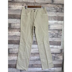 Julia Bergovich Pants Womens Size 38 Linen Blend Khaki Tan Straight Leg NWT
